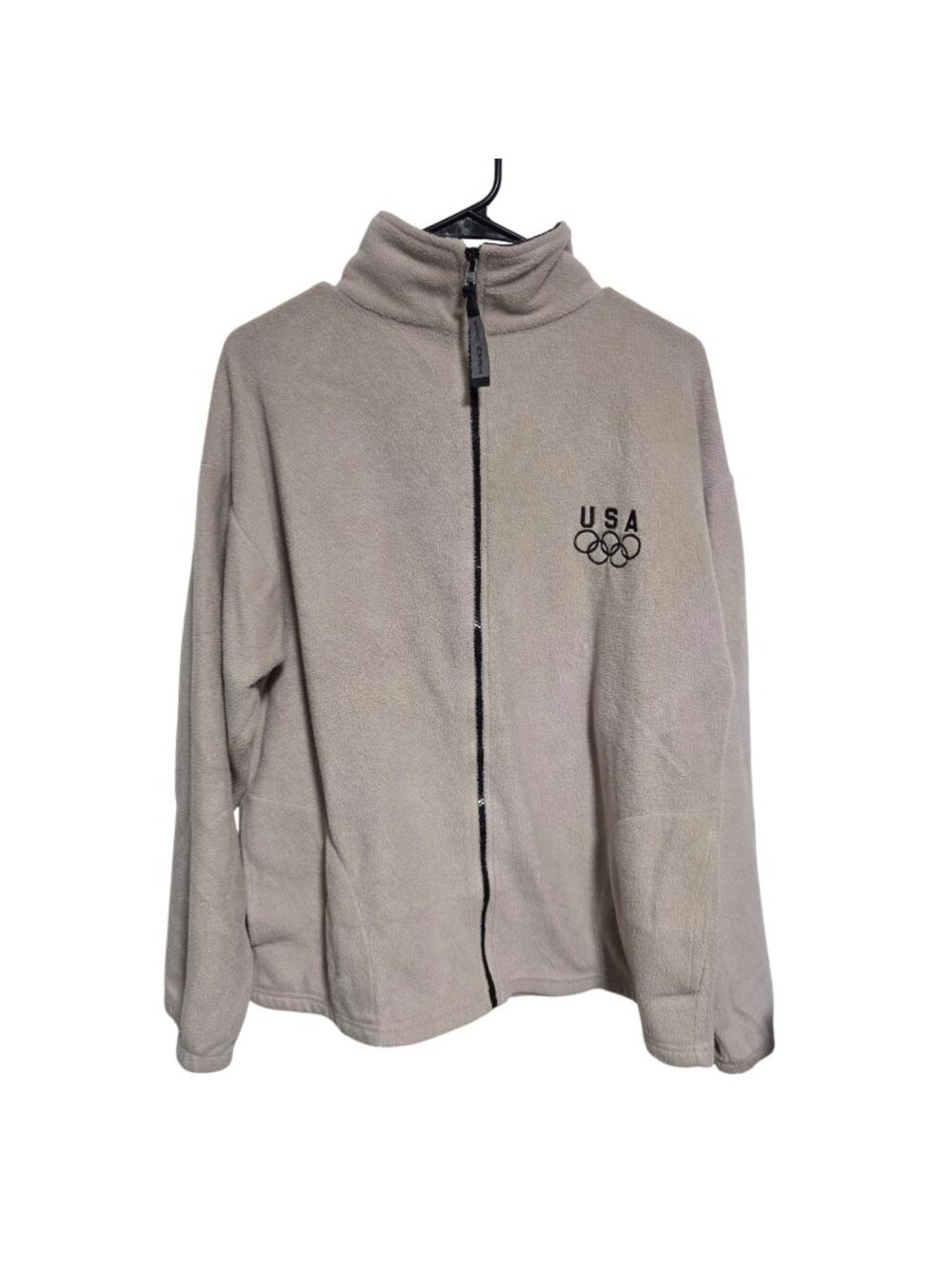 Olympic Team USA Beige Fleece Full Zip Jacket Size Large Embroidered Logo